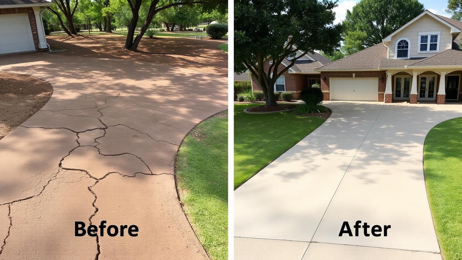 Before and after concrete driveway transformation